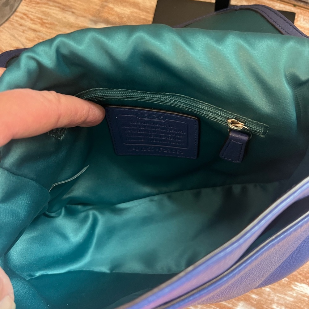 Coach Pebbled Leather Crossbody Bag in Navy with Teal Tag - Picture 3 of 10